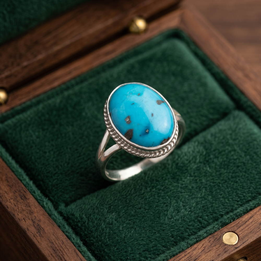Real Feroza Stone Chandi Ladies Ring