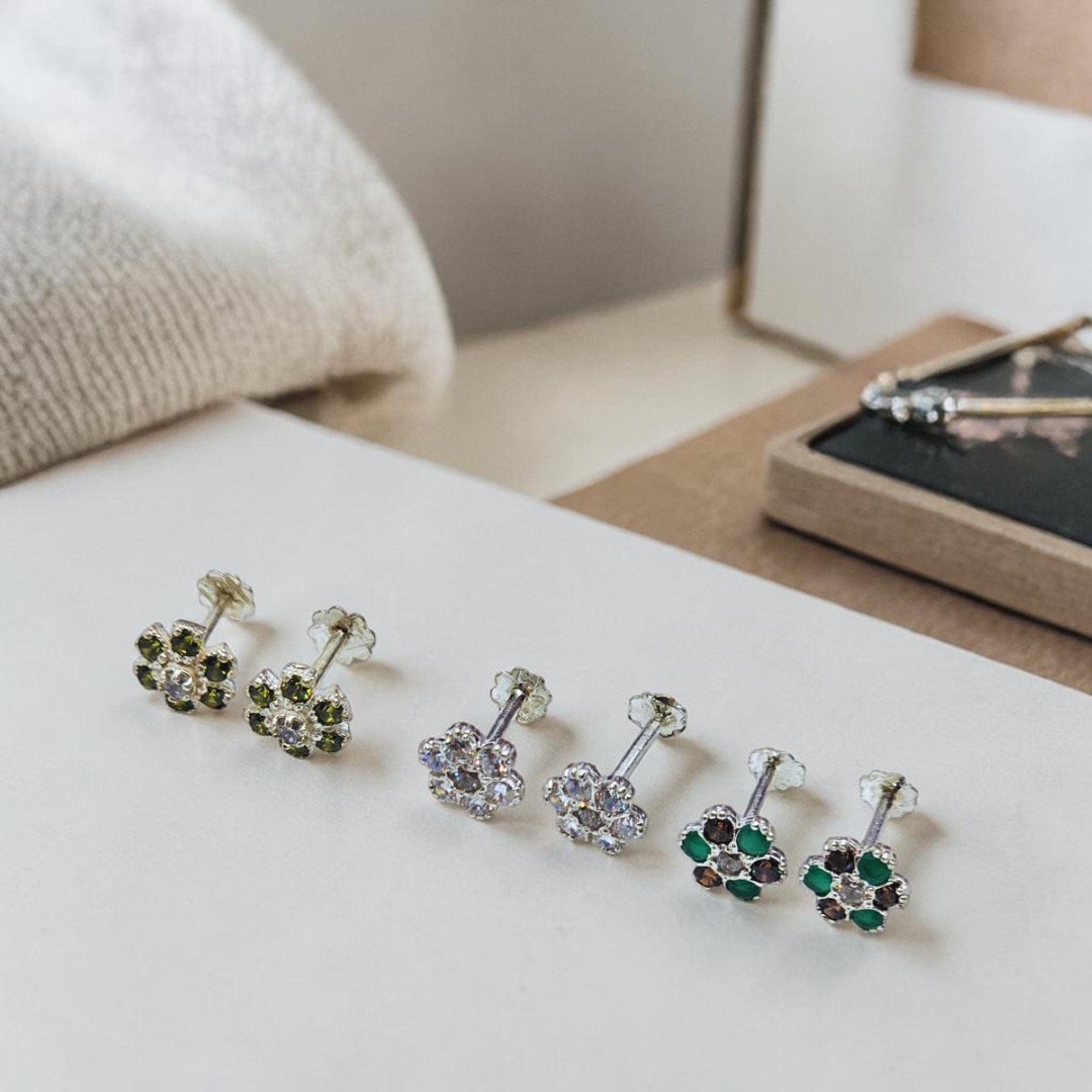 Zircon Silver (Chandi) Ear Pins (Tops)