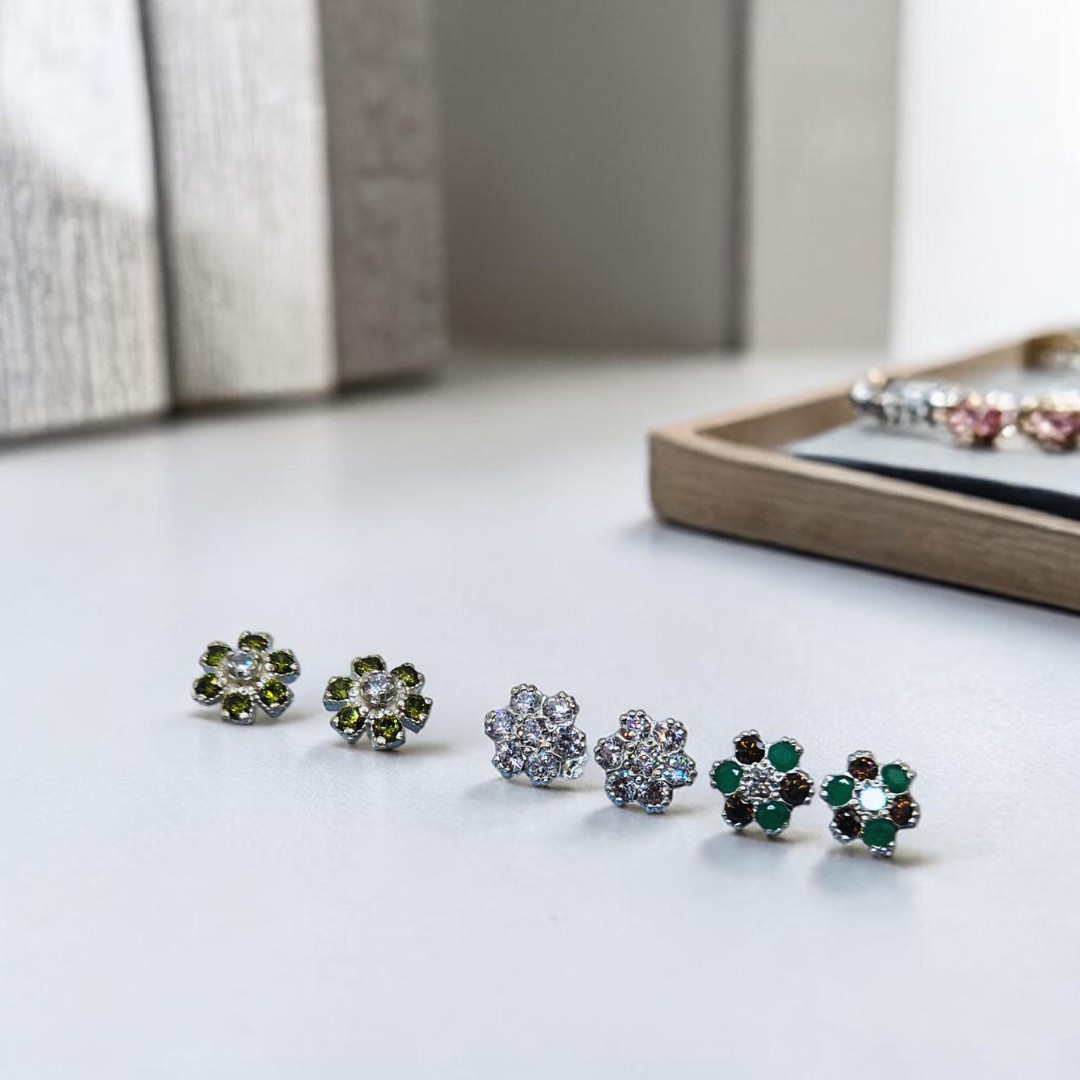 Zircon Silver (Chandi) Ear Pins (Tops)