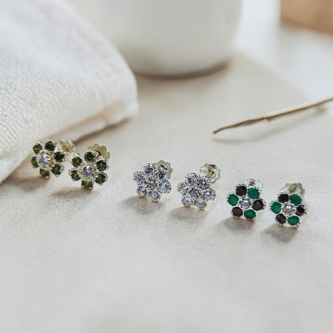 Zircon Silver (Chandi) Ear Pins (Tops)