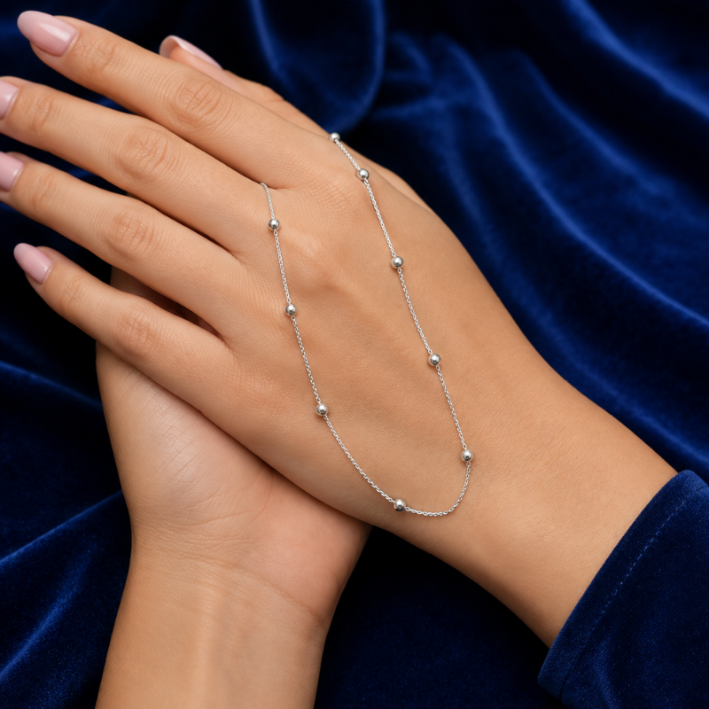 925 sterling silver ladies chain with polished silver beads