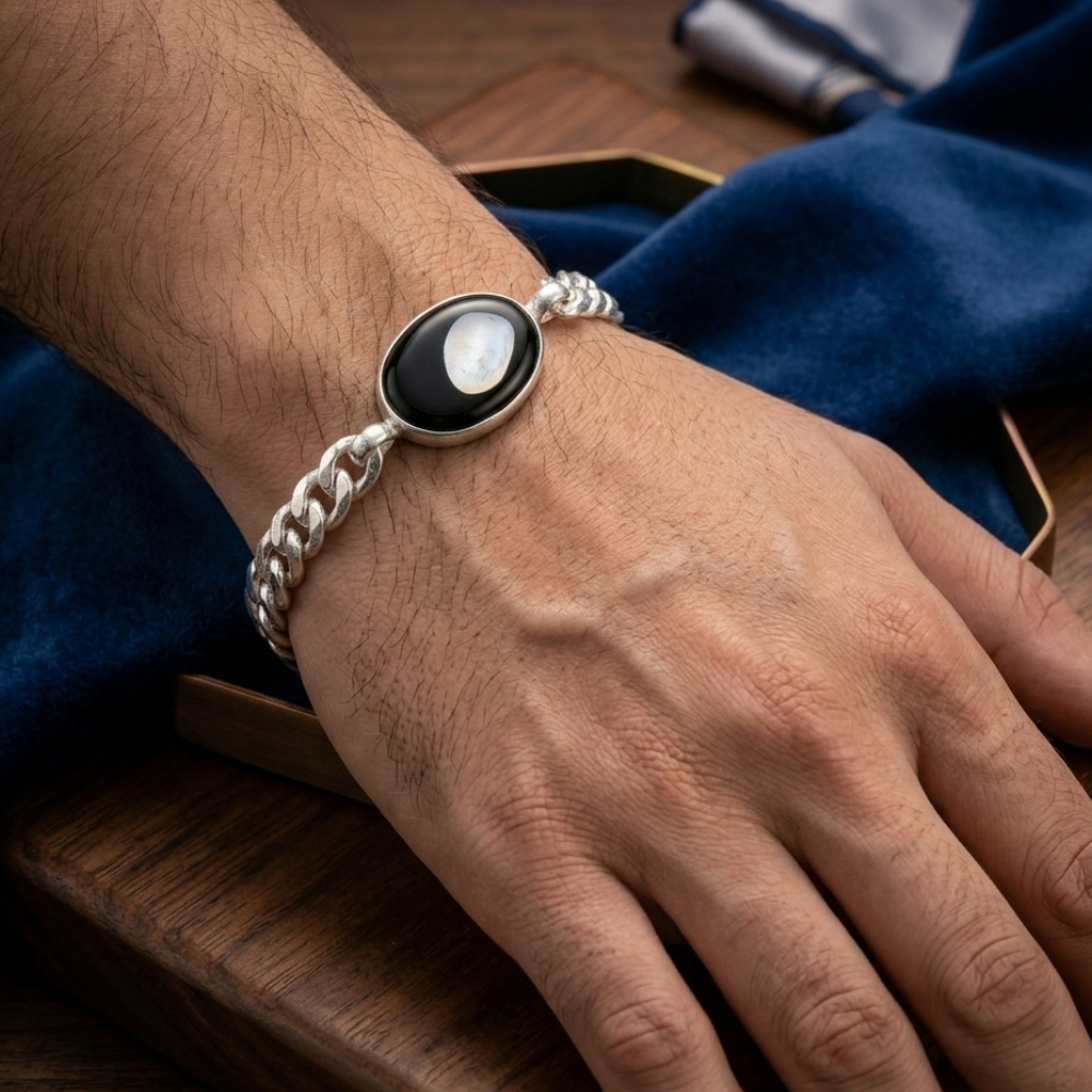 Real Irani Aqeeq Silver Bracelet