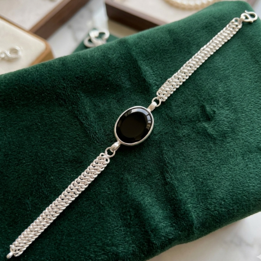 Real Irani Aqeeq Silver Bracelet
