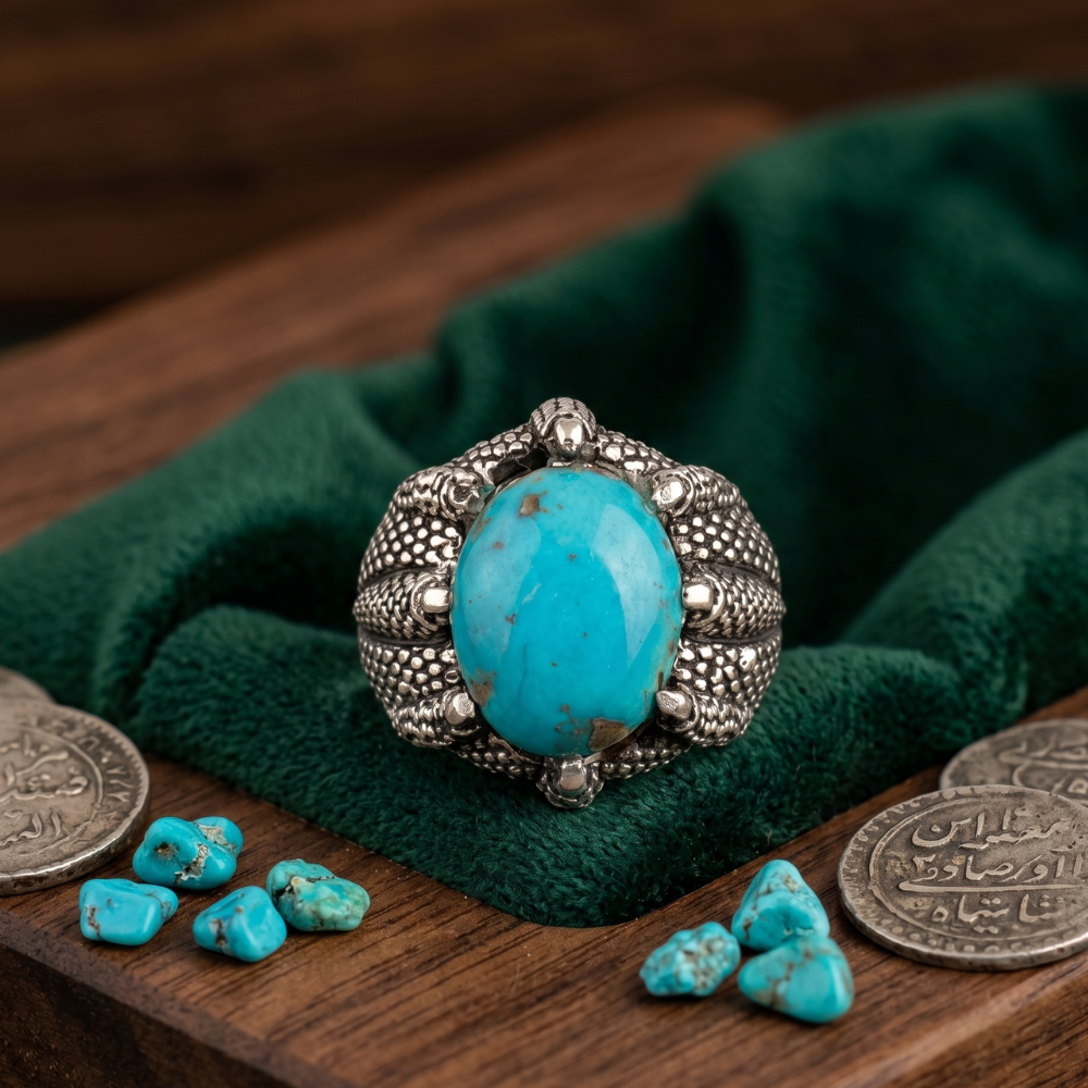 Real Irani Shajri Feroza Silver Ring for Men