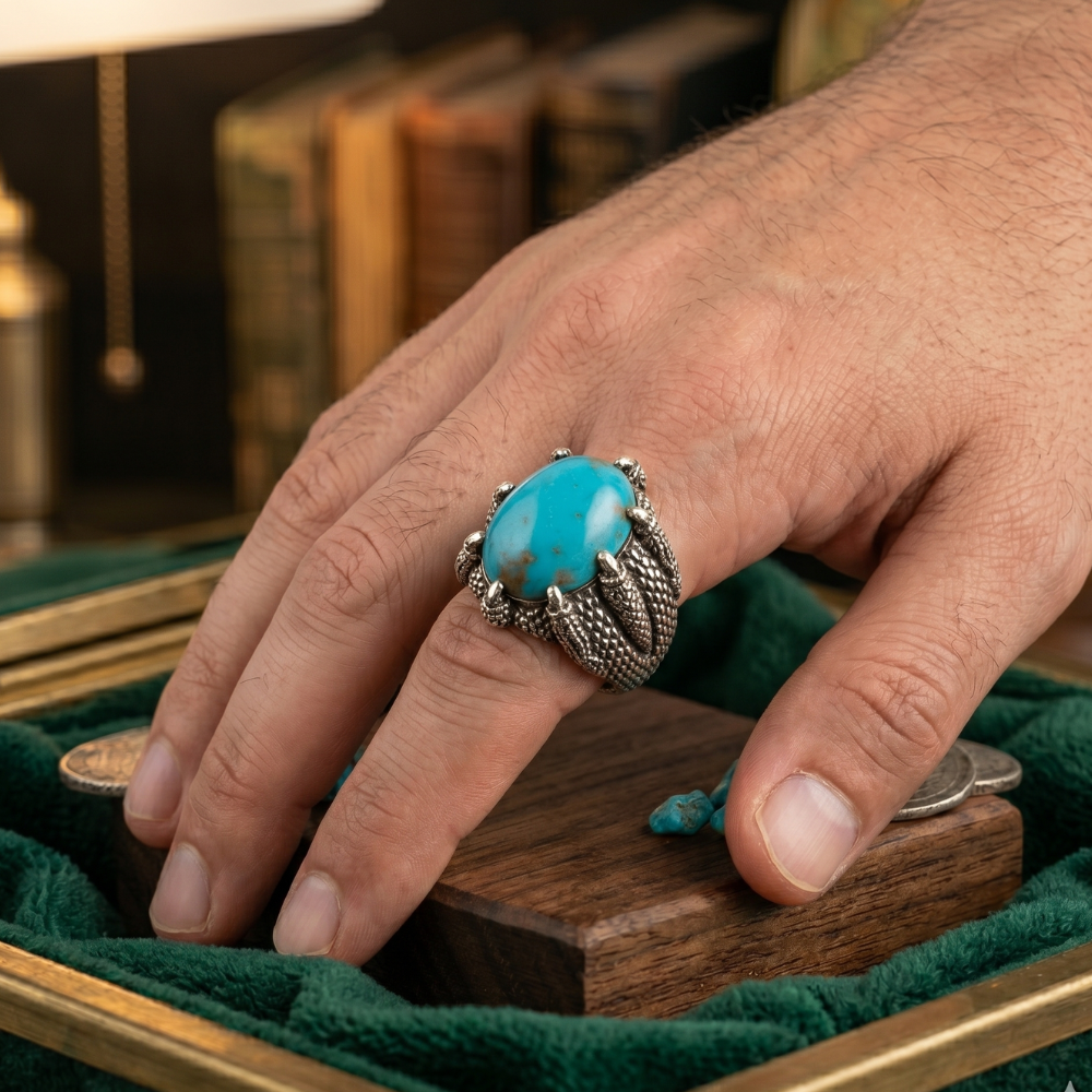 Real Irani Shajri Feroza Silver Ring for Men