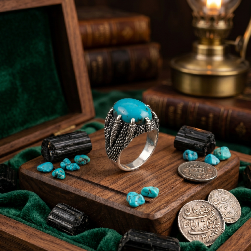 Real Irani Shajri Feroza Silver Ring for Men