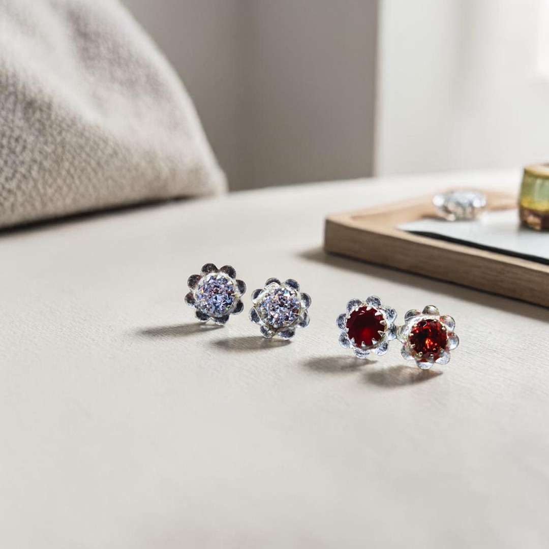 Zircon Silver (Chandi) Ear Pins (Tops)