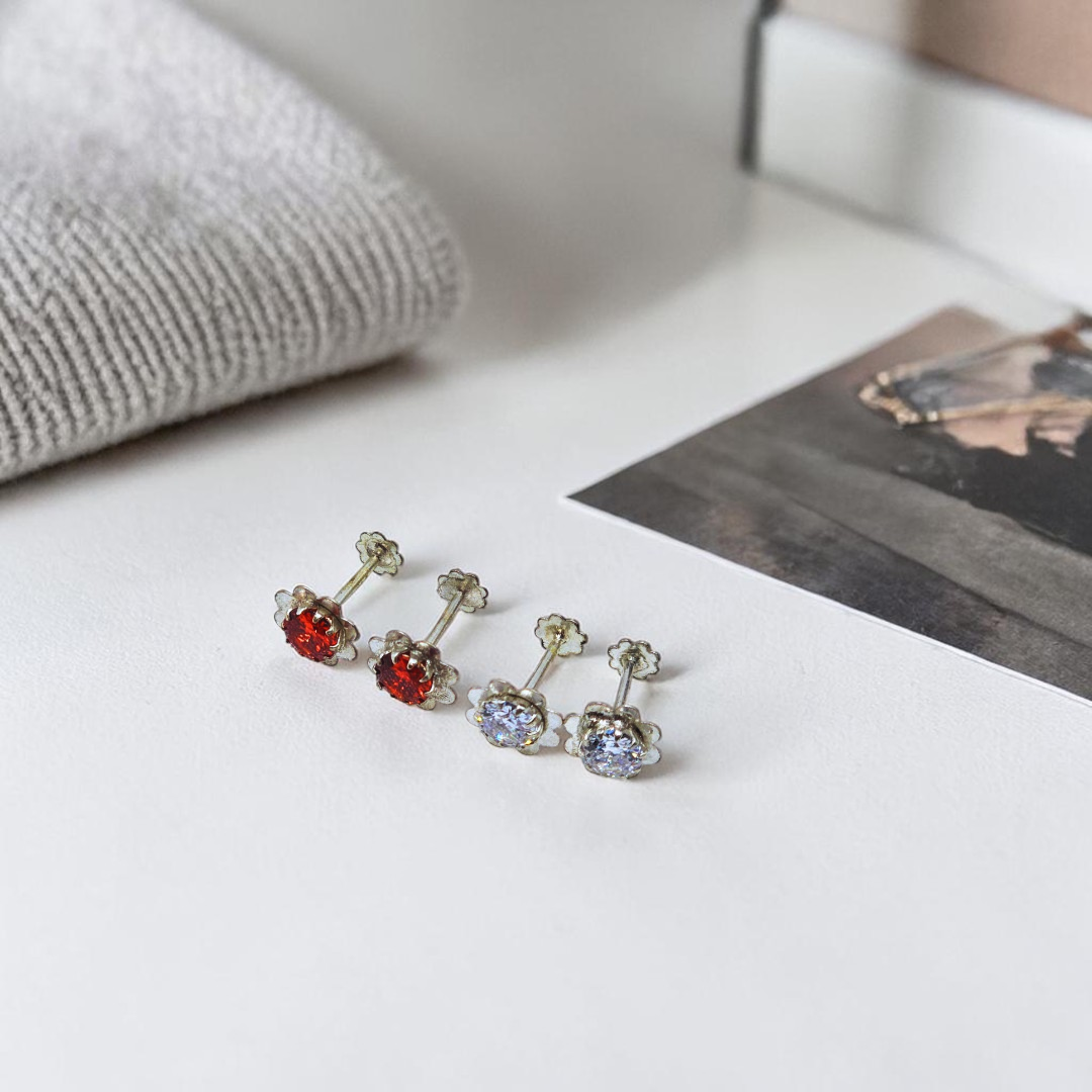 Zircon Silver (Chandi) Ear Pins (Tops)