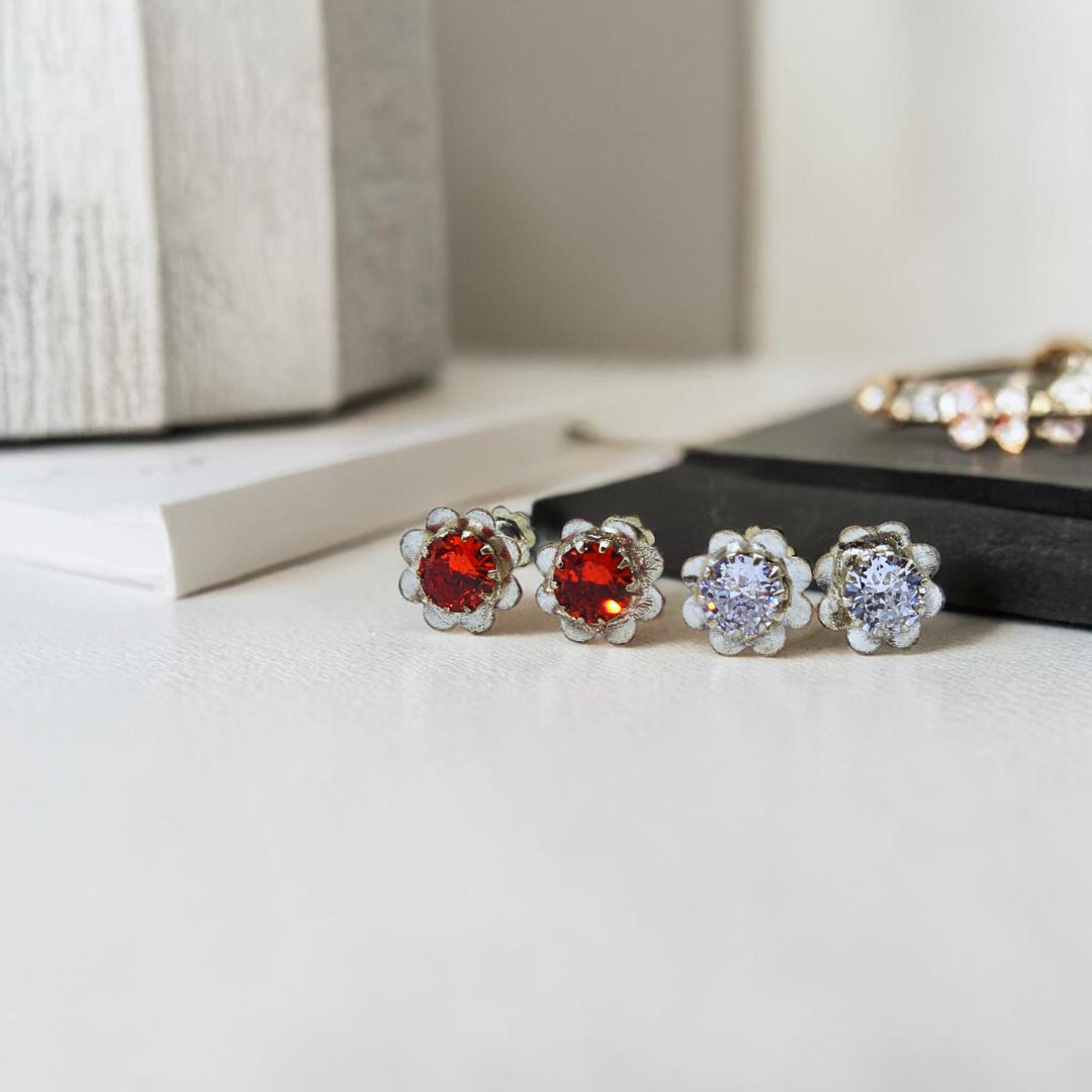 Zircon Silver (Chandi) Ear Pins (Tops)