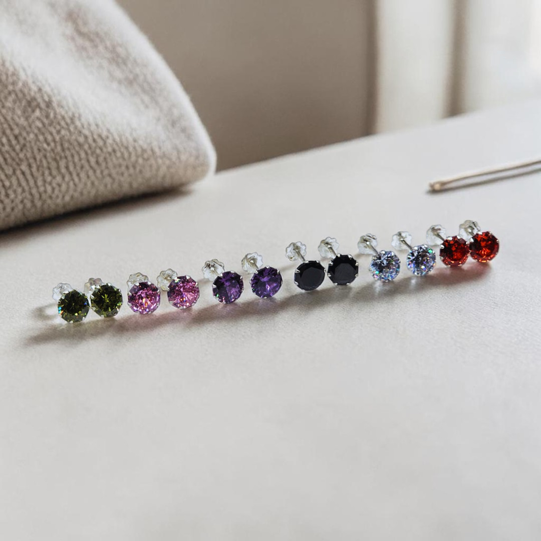 Pack of 6 Pairs 6mm Silver Tops