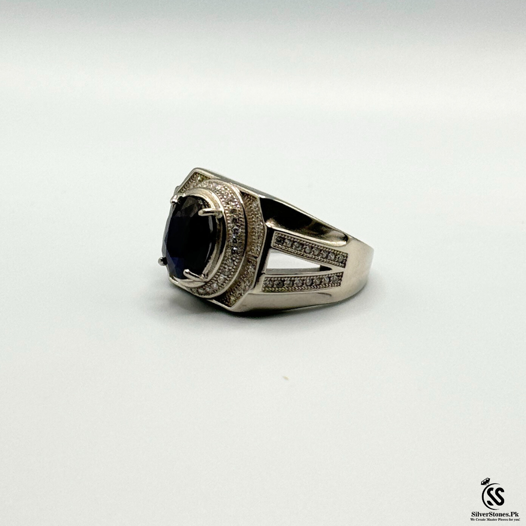 Real Blue Sapphire (Neelam) Italian Silver Ring