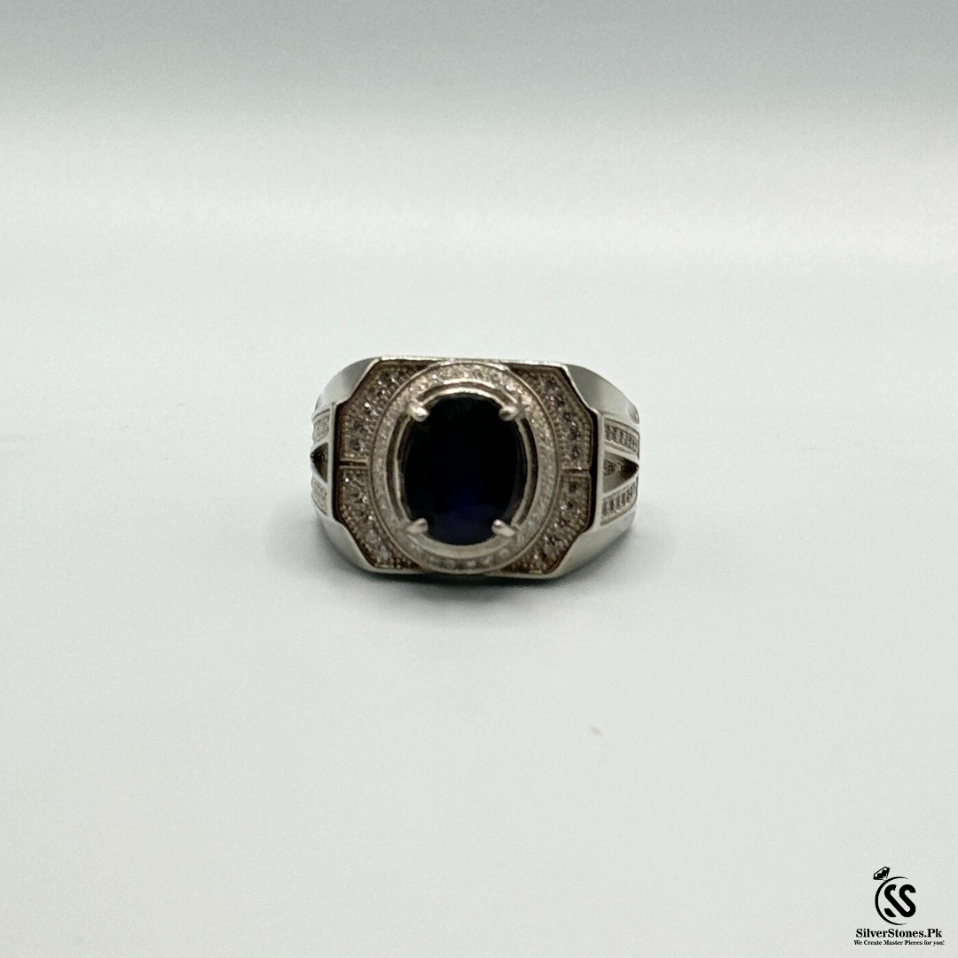 Real Blue Sapphire (Neelam) Italian Silver Ring