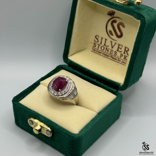 Real Ruby Stone Italian Silver Ring for Men