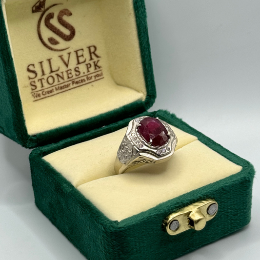 Real Ruby Stone Silver (Chandi) Ring for Men