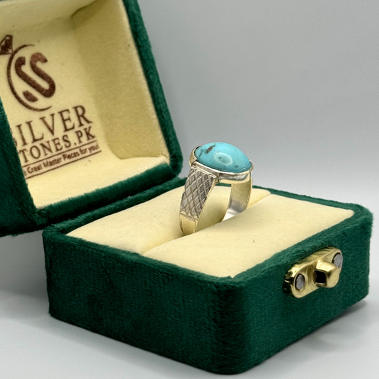 Real Irani Shajri Feroza Silver Ring for Men