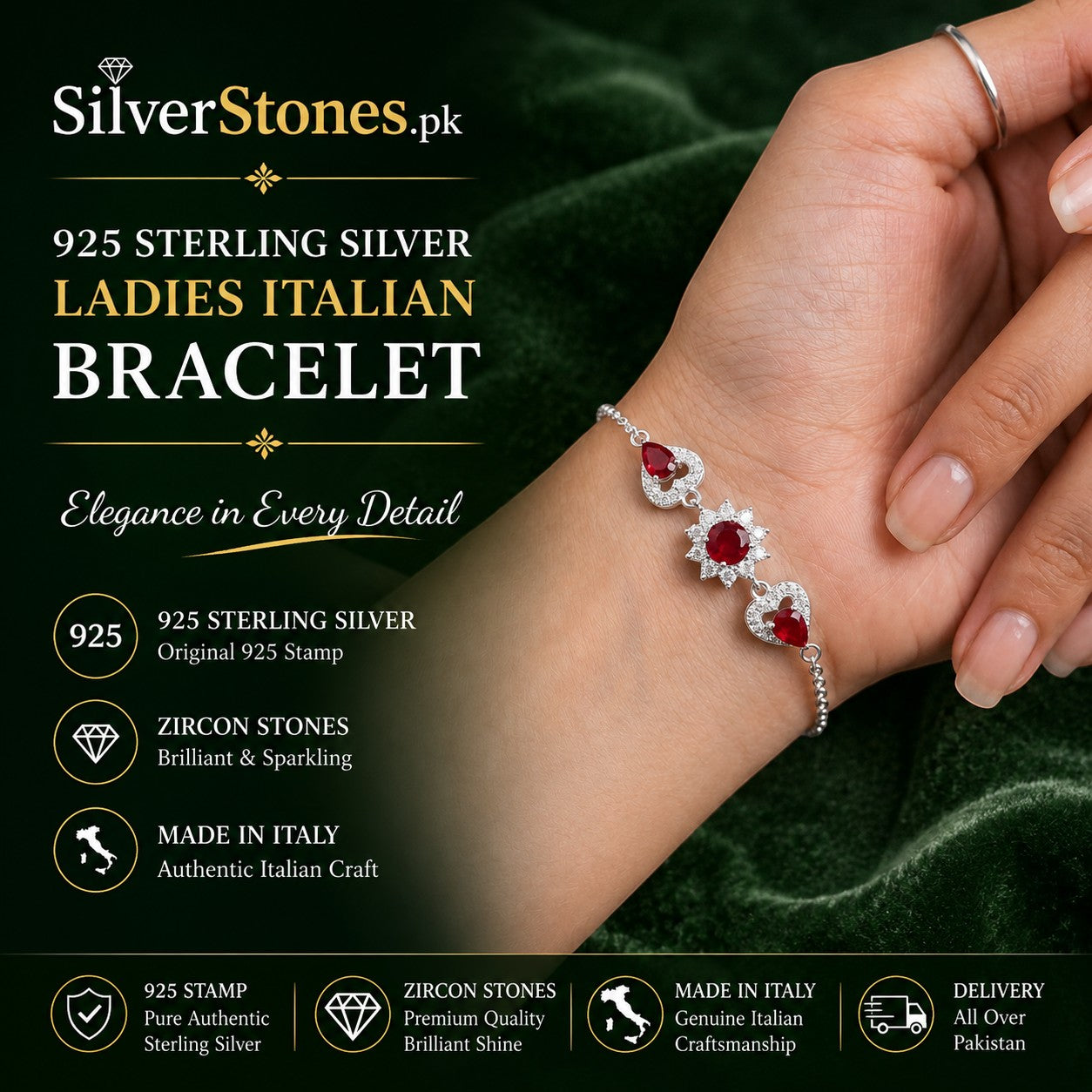 Authentic 925 Silver Bracelet for Ladies in Pakistan