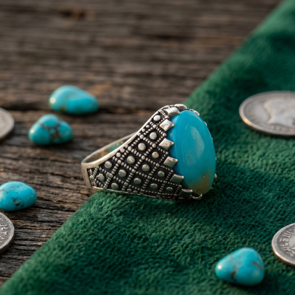 Authentic Irani Shajri Feroza Gemstone Ring in Pure Silver