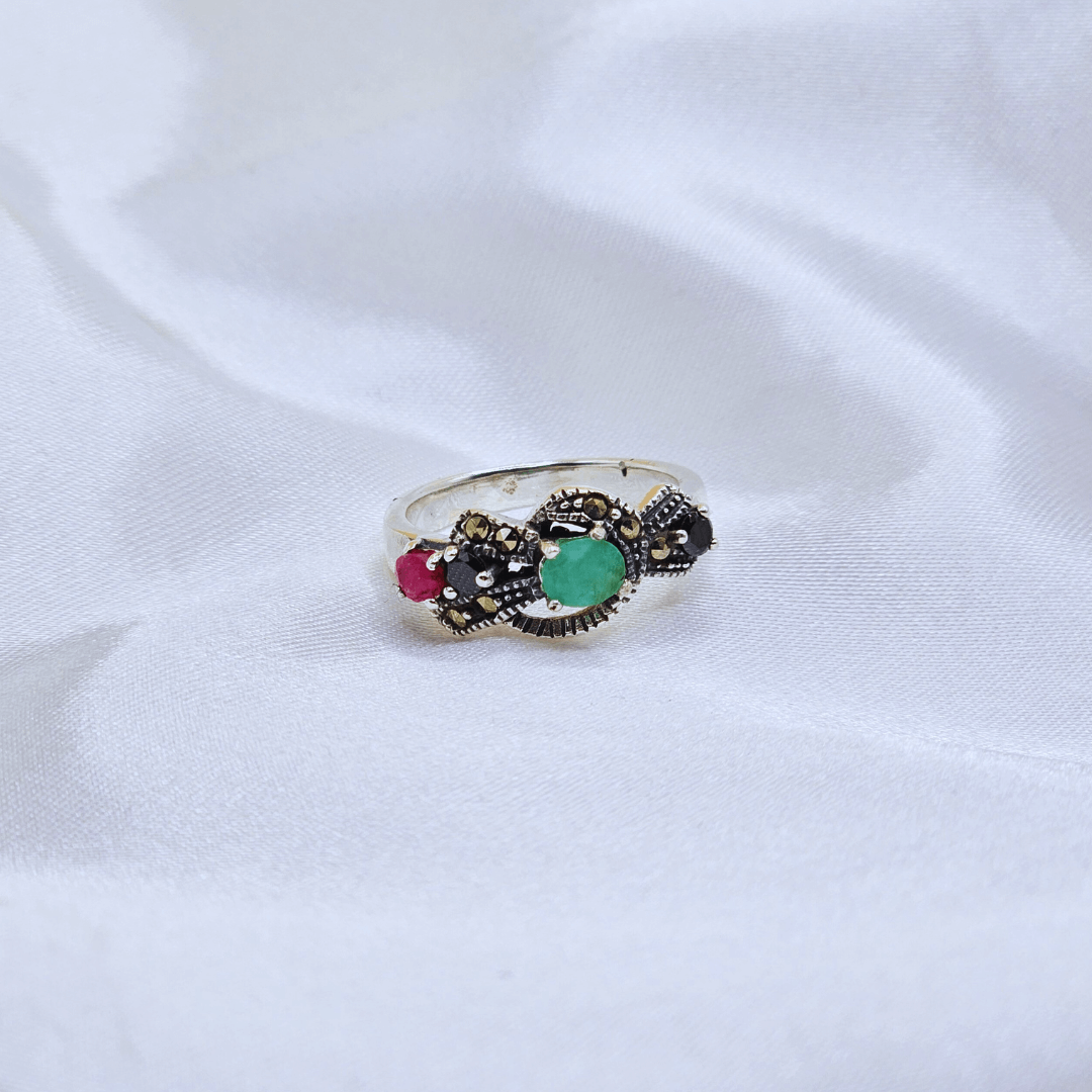 Real Ruby & Emerald 925 Silver Ring