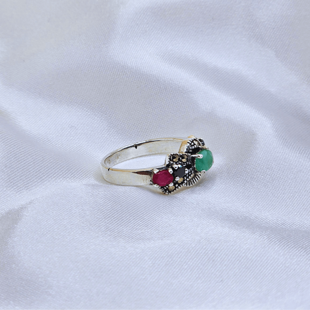 Real Ruby & Emerald 925 Silver Ring