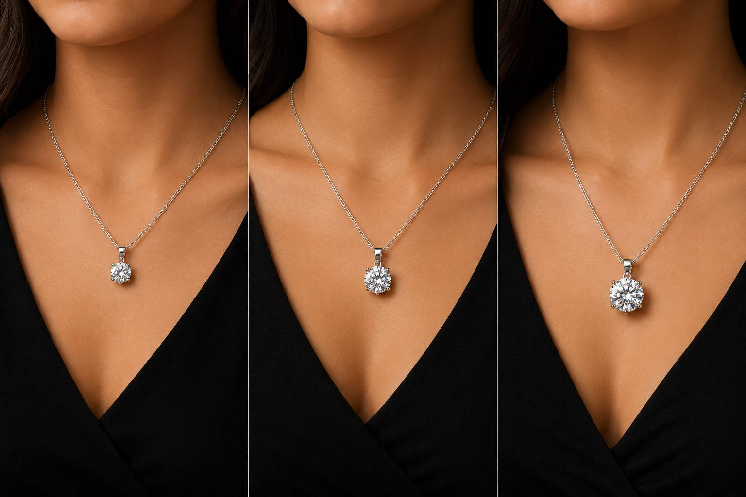 Round Shape Certified Moissanite Diamond Pendant with 1mm Italian Figaro Chain – 1 Carat, 1.5 Carat & 2 Carat | Italian 925 Sterling Silver