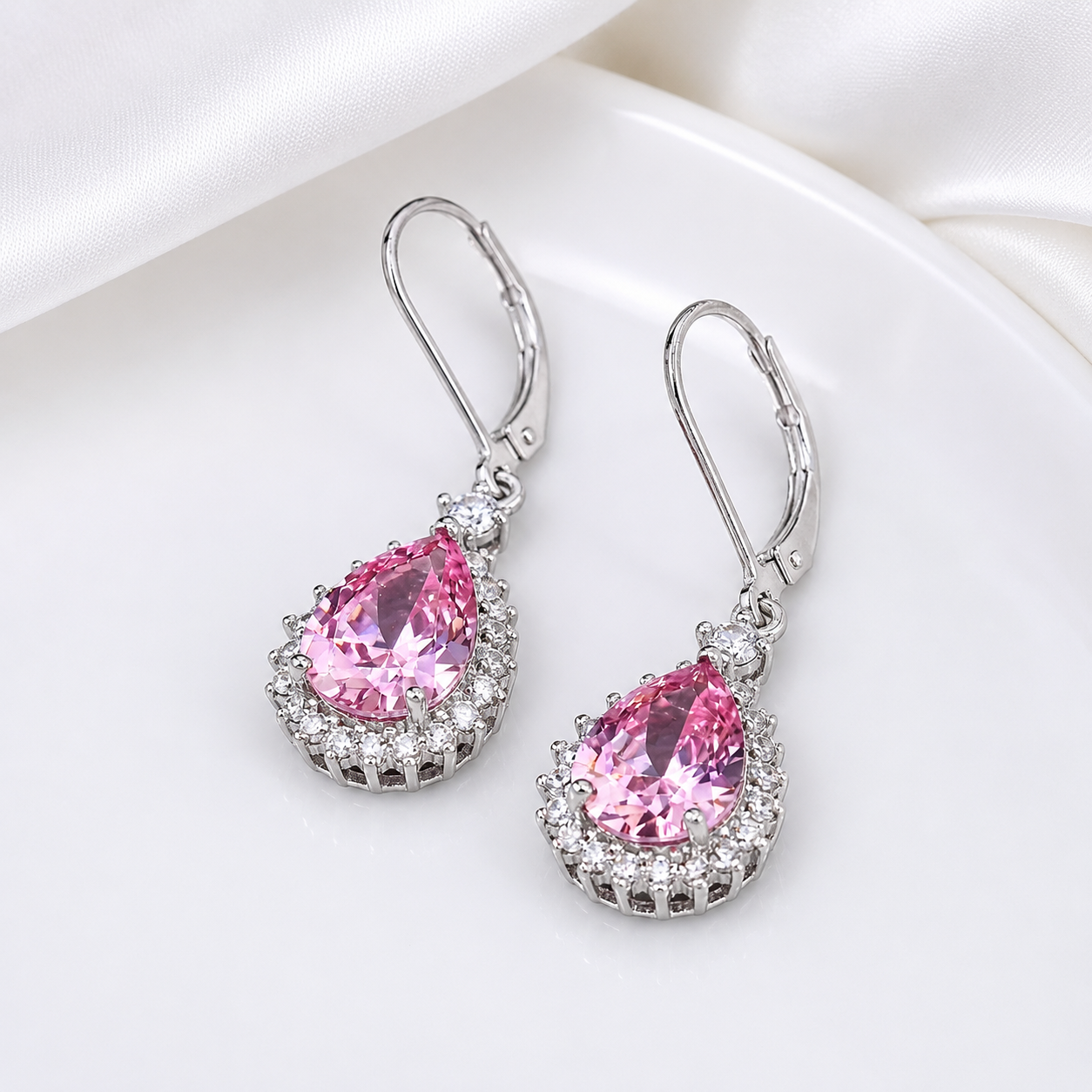 925 Italian Sterling Silver Drop Earrings — Black, Pink & Purple Zircon | Made in Italy