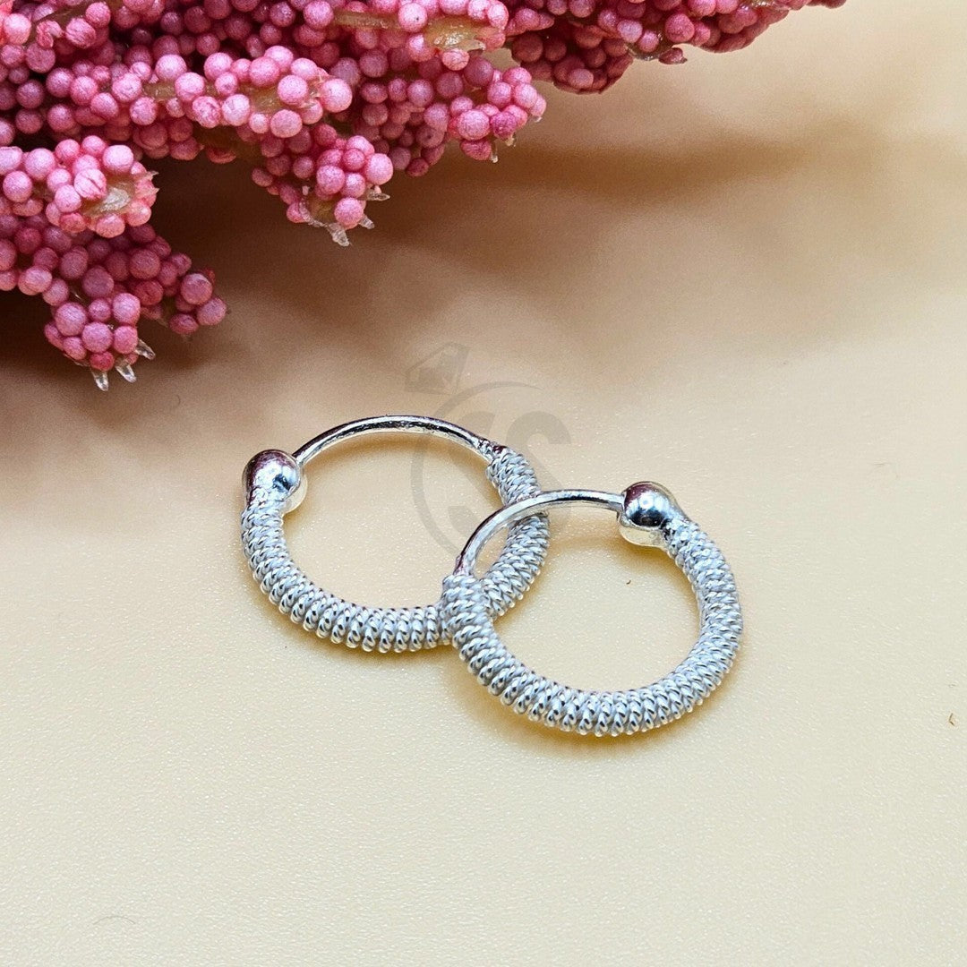 Close up twisted texture handmade pure silver hoop earring 15mm Silverstones Pakistan
