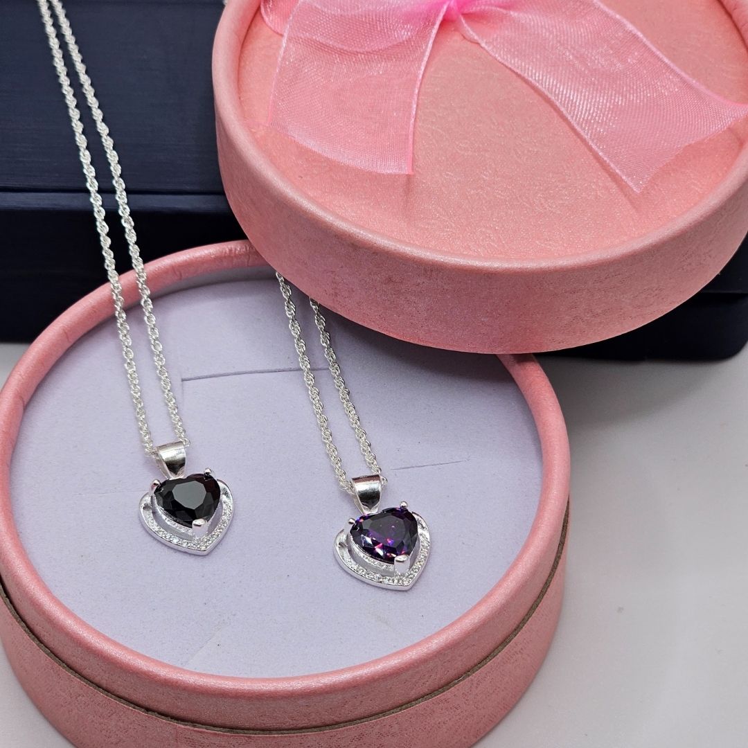 Elegant 925 Italian Sterling Silver Pendant & Chain with Zircons