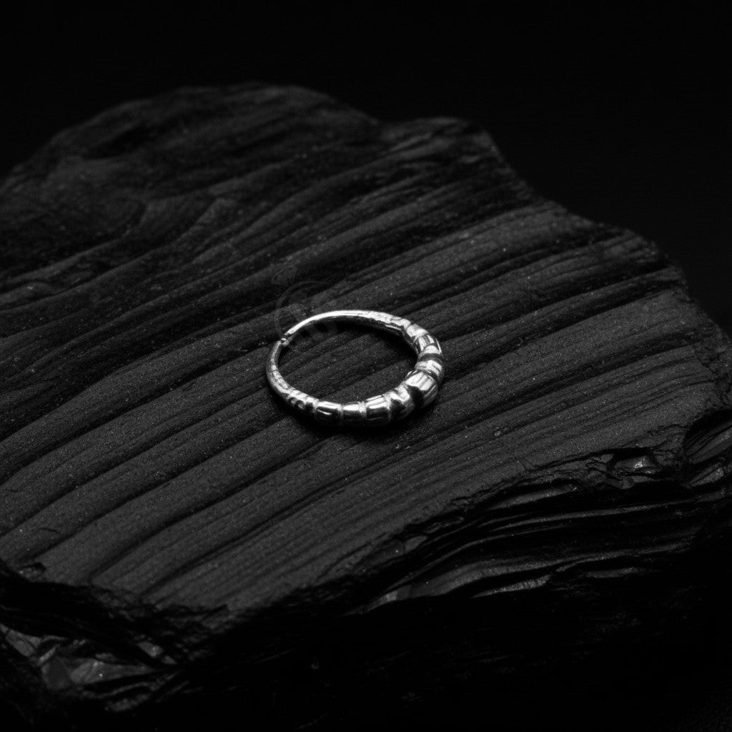 10mm pure silver handmade engraved solid nose ring flat lay chandi jewelry Pakistan