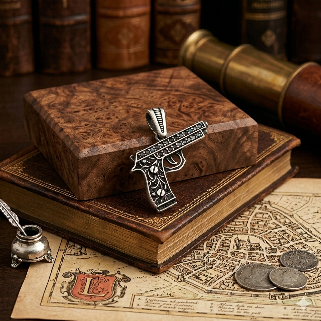 925 Sterling Silver Turkish Pendant for Gents with Black Zircon Stones