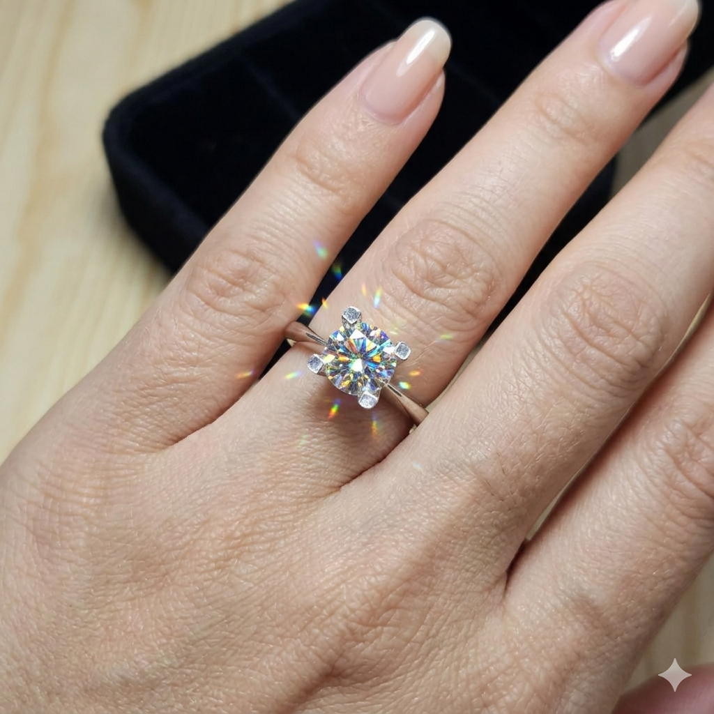 Ladies Moissanite Diamond Ring in Silver