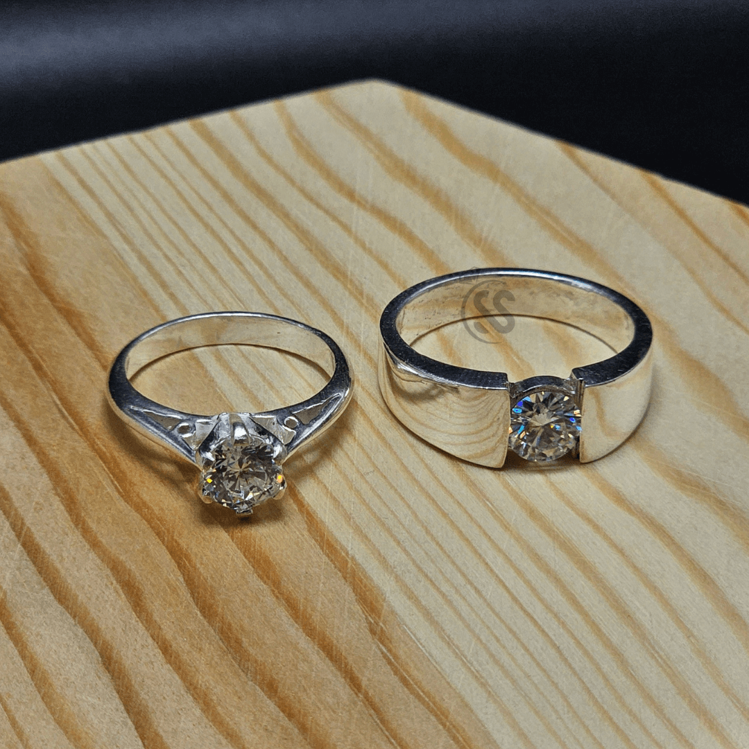 Silver Couple Rings with Moissanite Diamonds