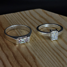 Silver Couple Rings with Moissanite Diamonds