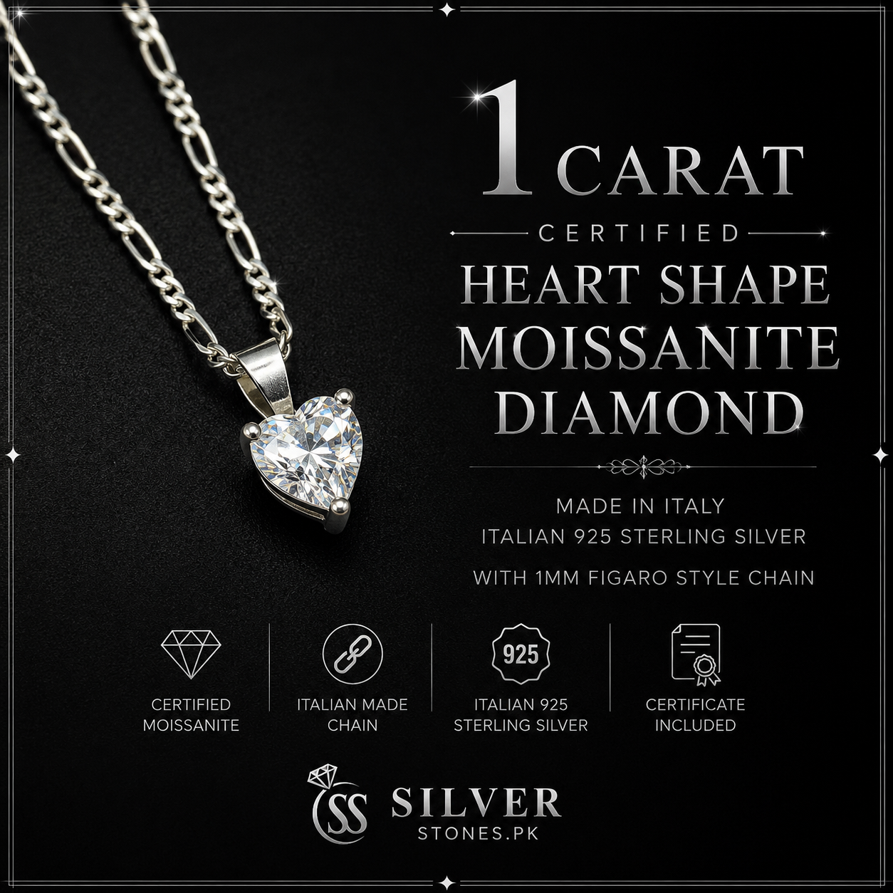 Heart Shape Moissanite Pendant – Italian 925 Sterling Silver