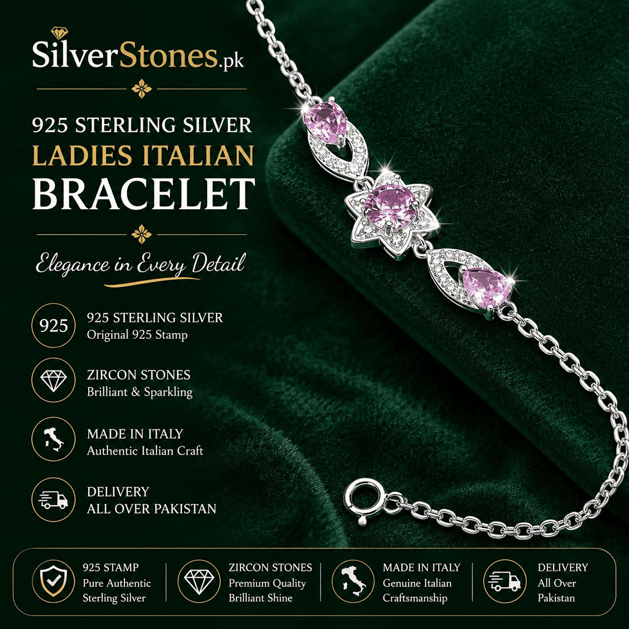 Imported 925 Italian Silver Bracelet Online in Pakistan