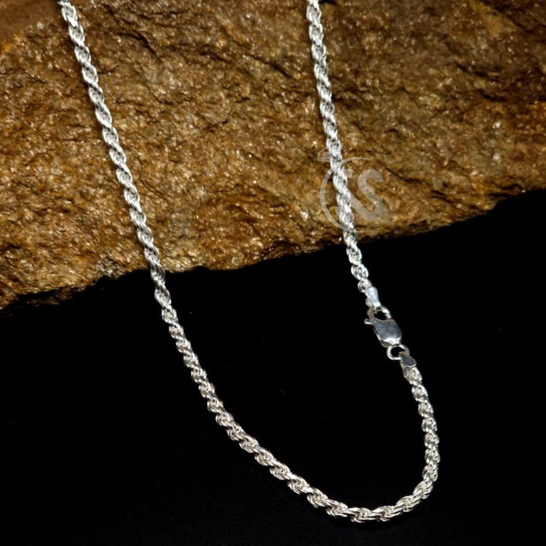 Italian 925 Silver 3 mm Rope Chain for gents in Pakistan