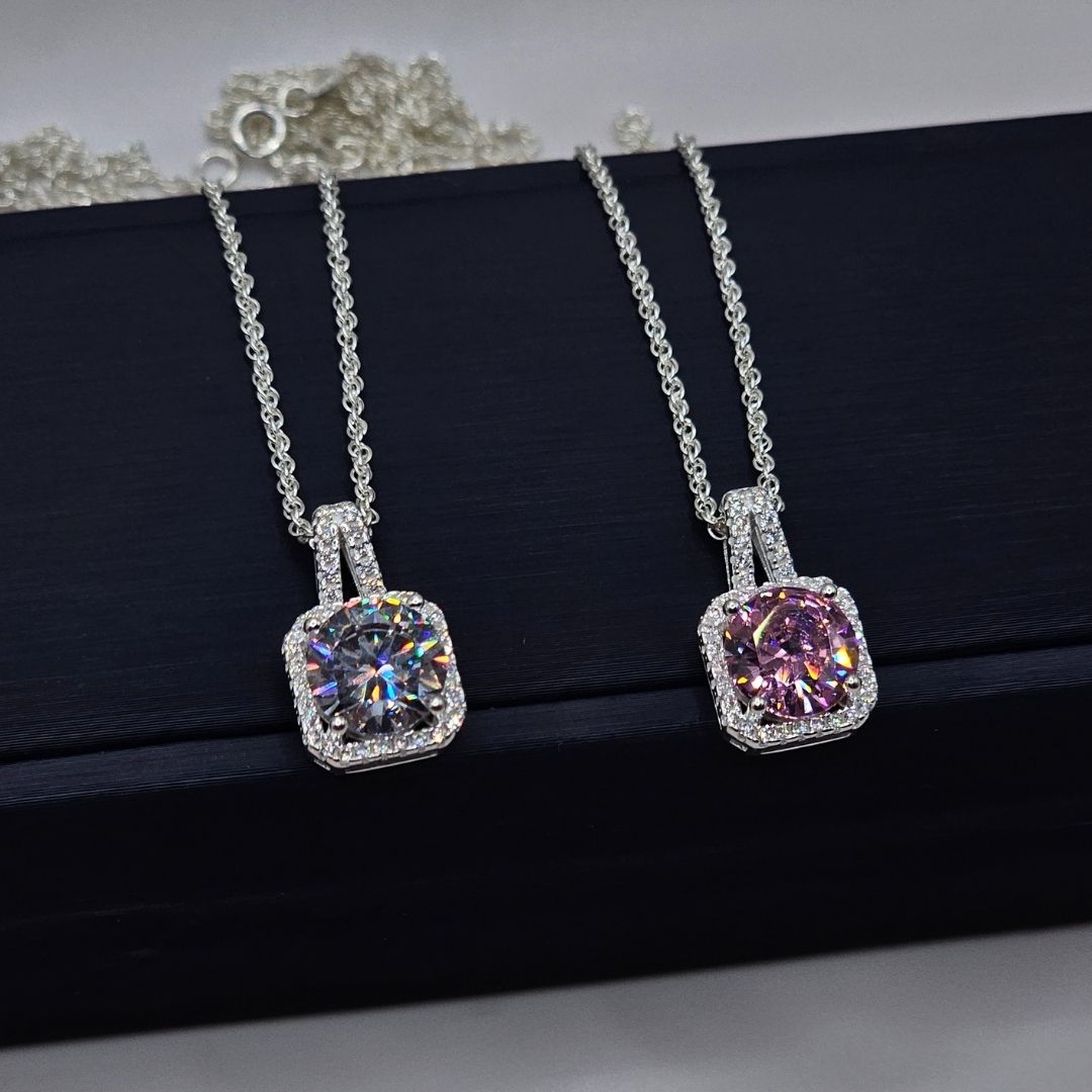 Italian 925 Silver Ladies Pendant Necklace – Zircon Stone Shine