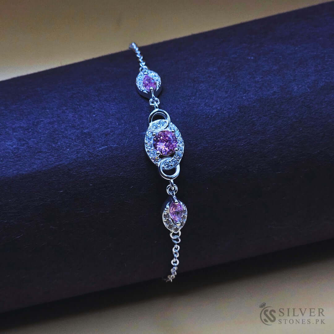 Italian Silver Bracelet with Sparkling Pink Zircon Stones