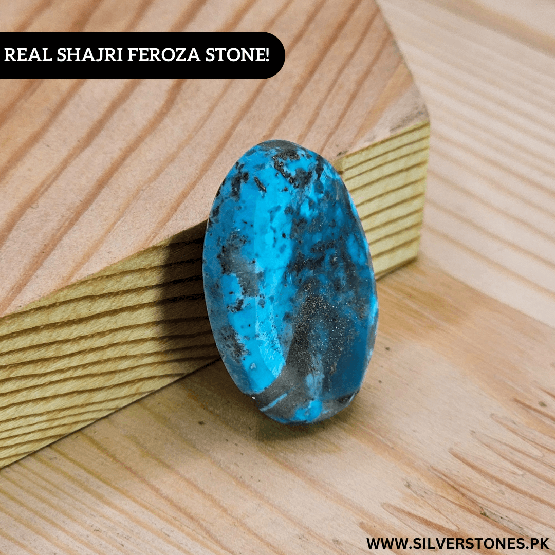 Authentic Shajri Irani Feroza turquoise stone in oval shape, showcasing vibrant blue hues and natural elegance.