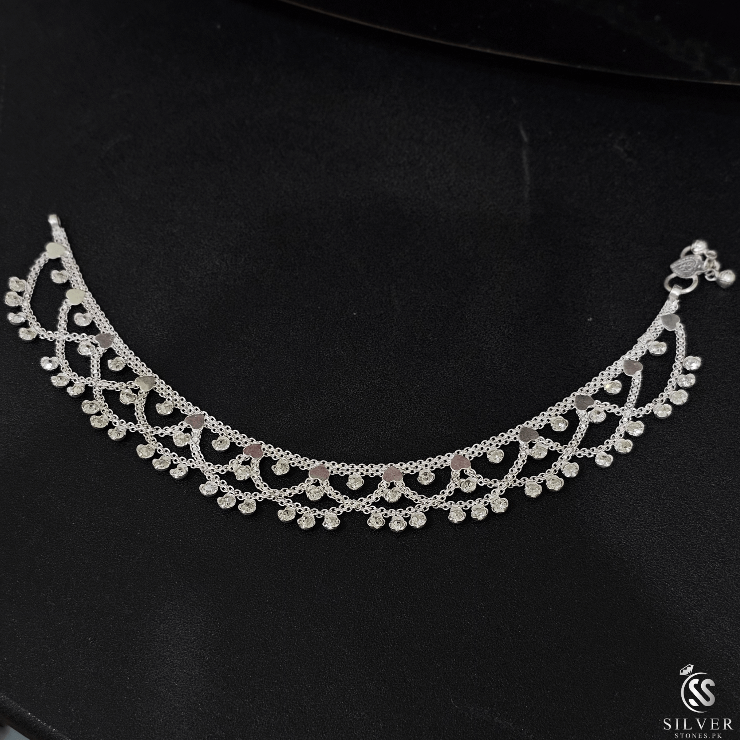 Silver Anklets With Zircons