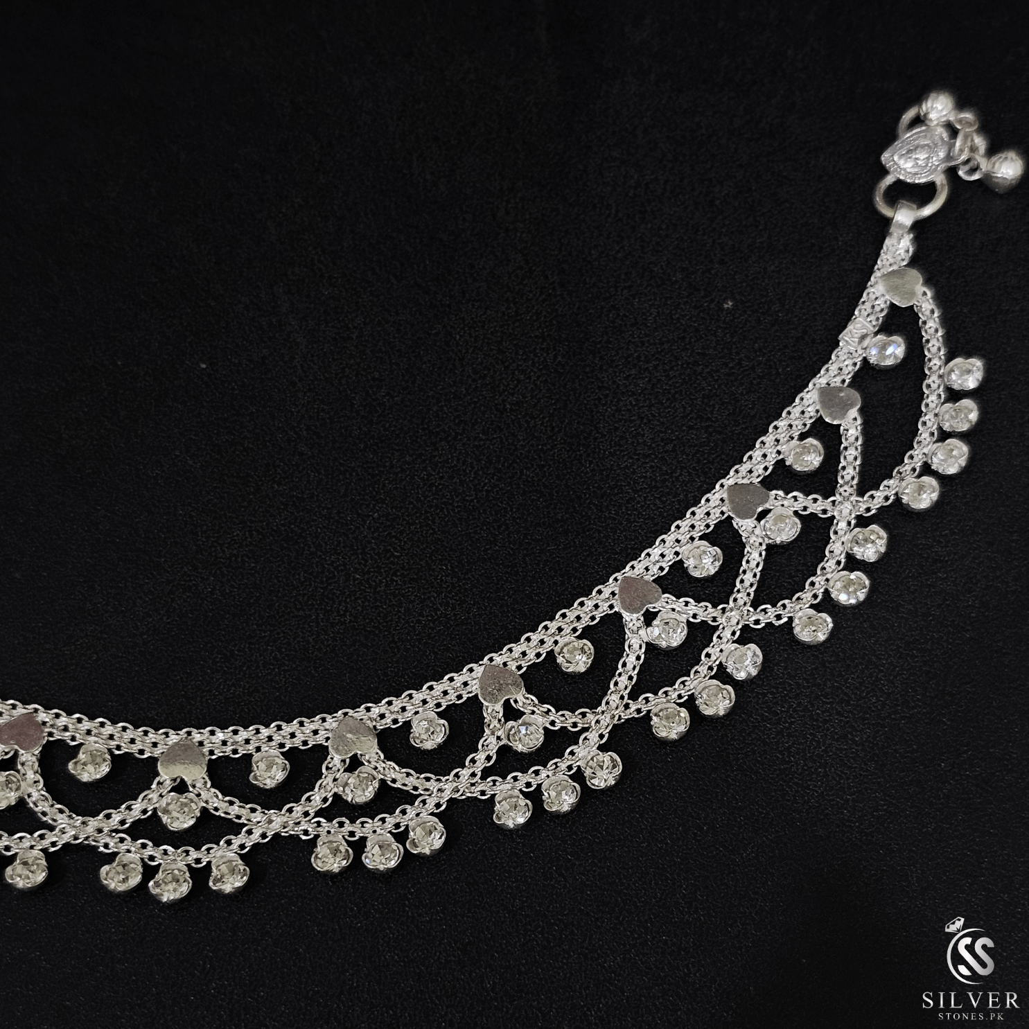 Silver Anklets With Zircons
