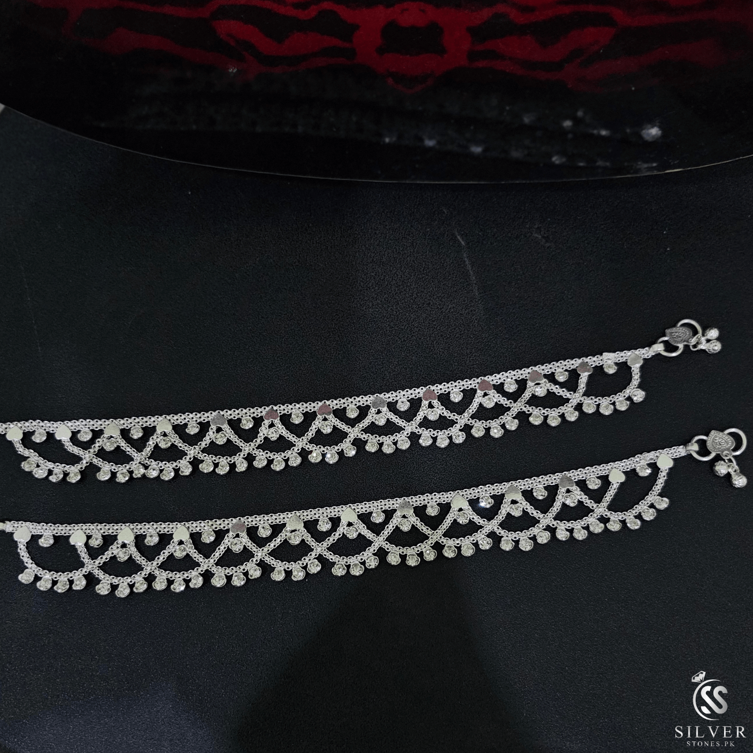 Silver Anklets With Zircons