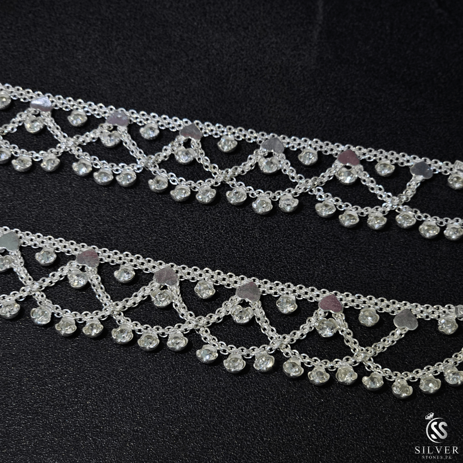 Silver Anklets With Zircons