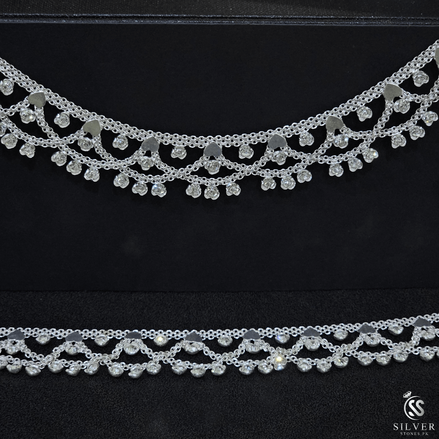 Silver Anklets With Zircons