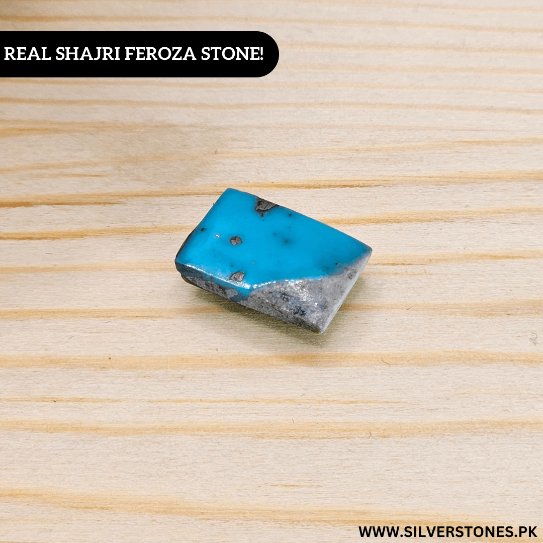 Real Shajri Irani Feroza Stone in rectangle shape, showcasing its vibrant turquoise color and natural antique finish.