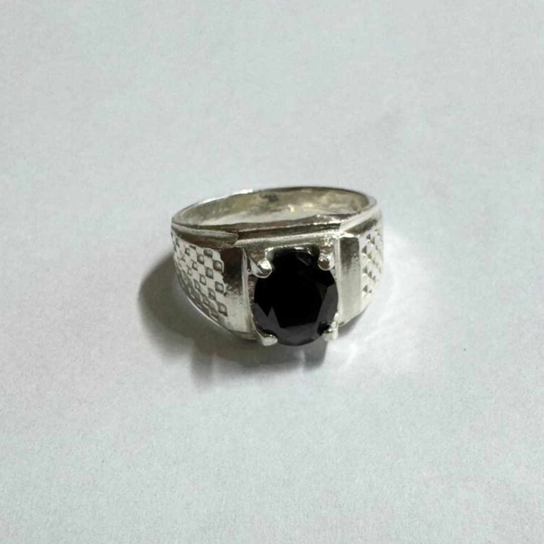 Black Zircon Silver Ring