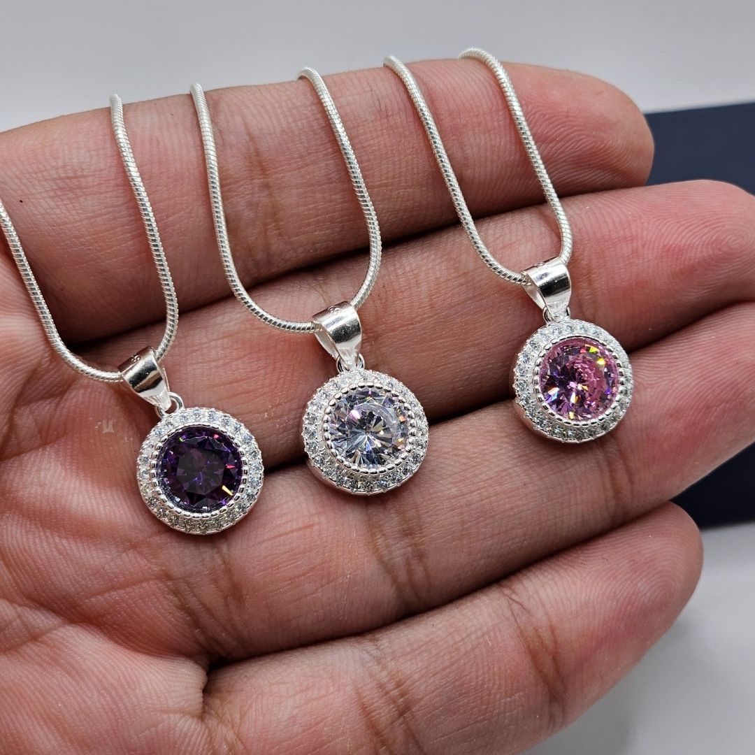 Ladies’ Italian Sterling Silver Necklace (925) with Zircon Pendant