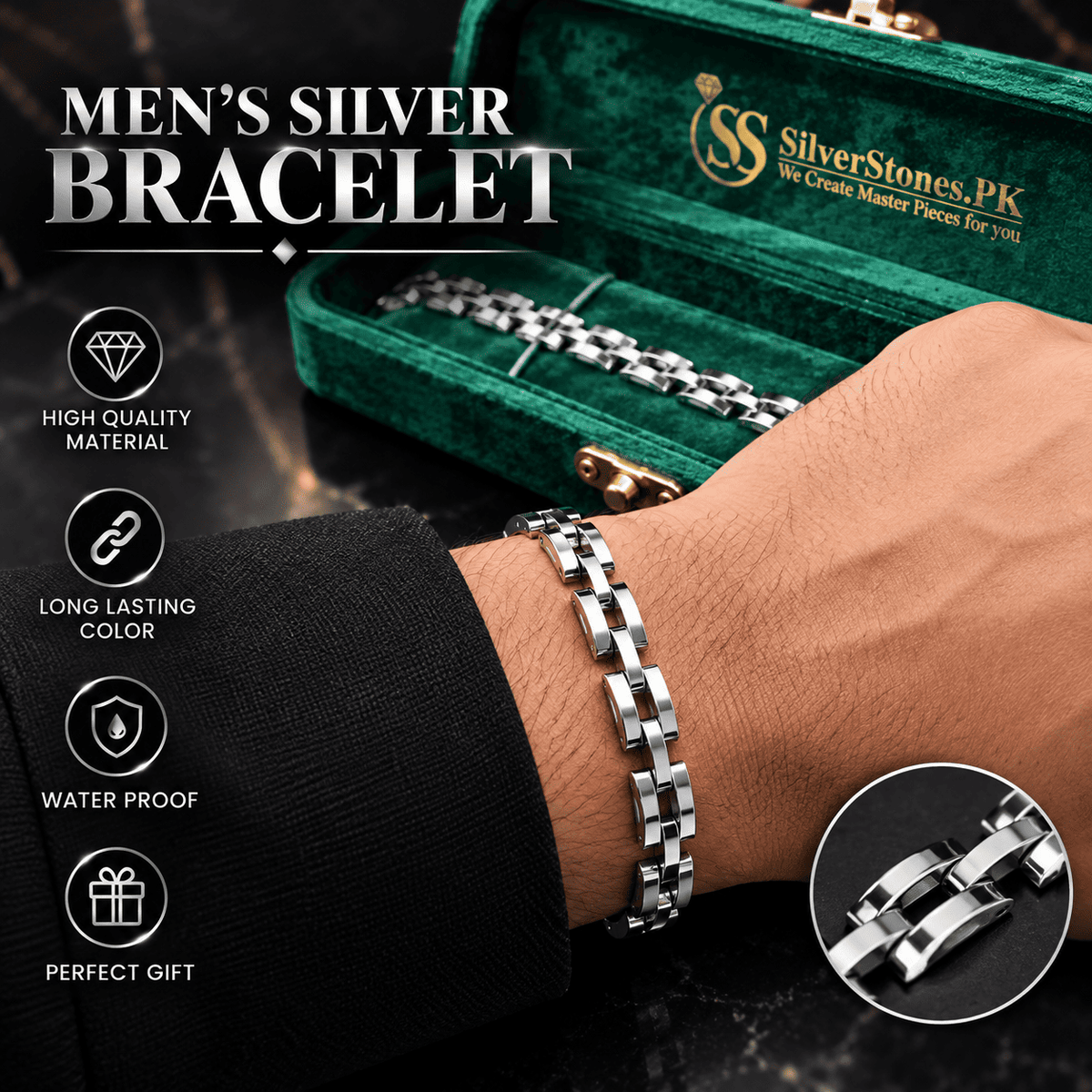 Rado Style Silver Stainless Steel Bracelet for Men – Long-Lasting Finish
