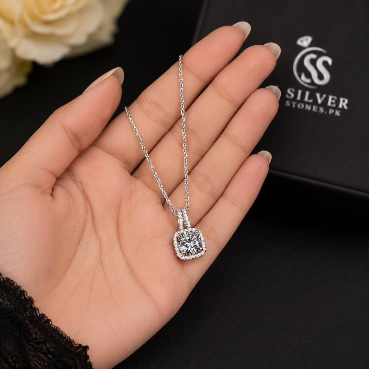 Luxury 3 Carat Certified Moissanite Diamond Pendant crafted in Italian 925 Sterling Silver with a premium 1mm rope chain.