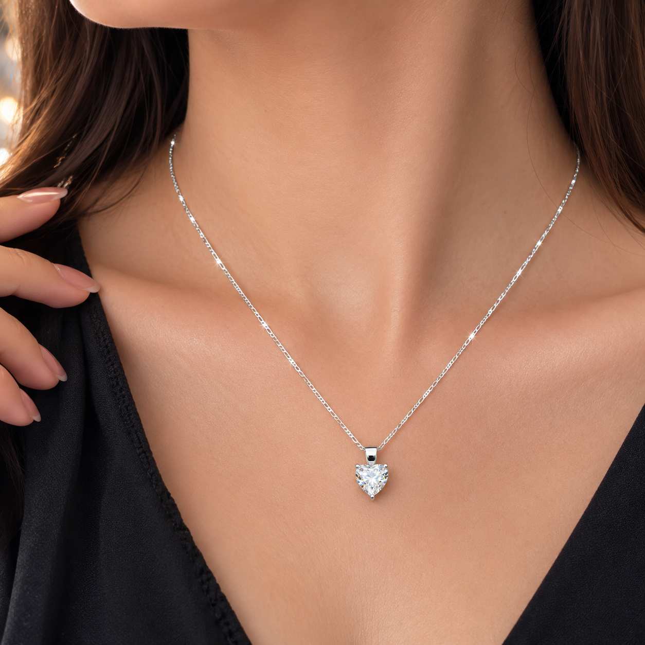Luxury Heart Shape Moissanite Diamond Pendant with 1mm Italian Figaro Chain, GRA Certificate and Laboratory Report included.