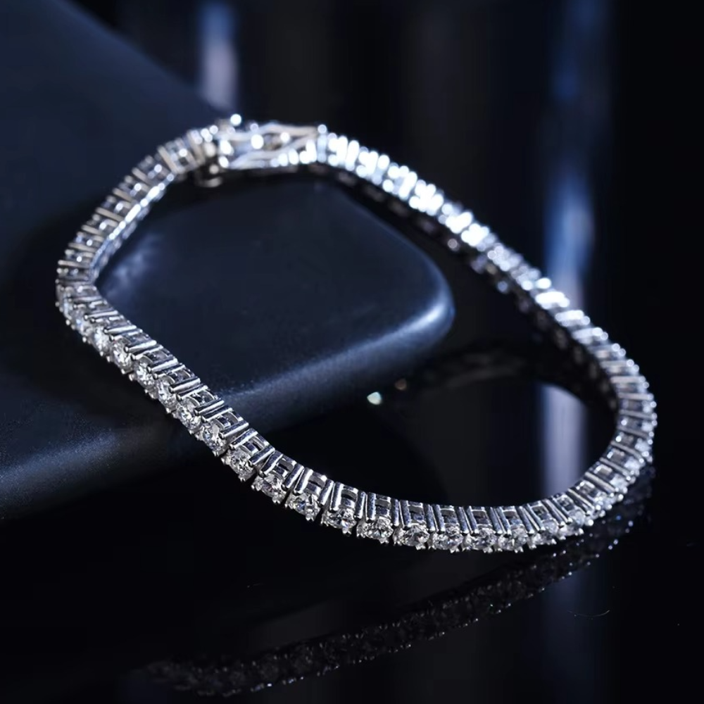 Luxury moissanite diamond bracelet for ladies with sparkling stones and premium sterling silver finish.